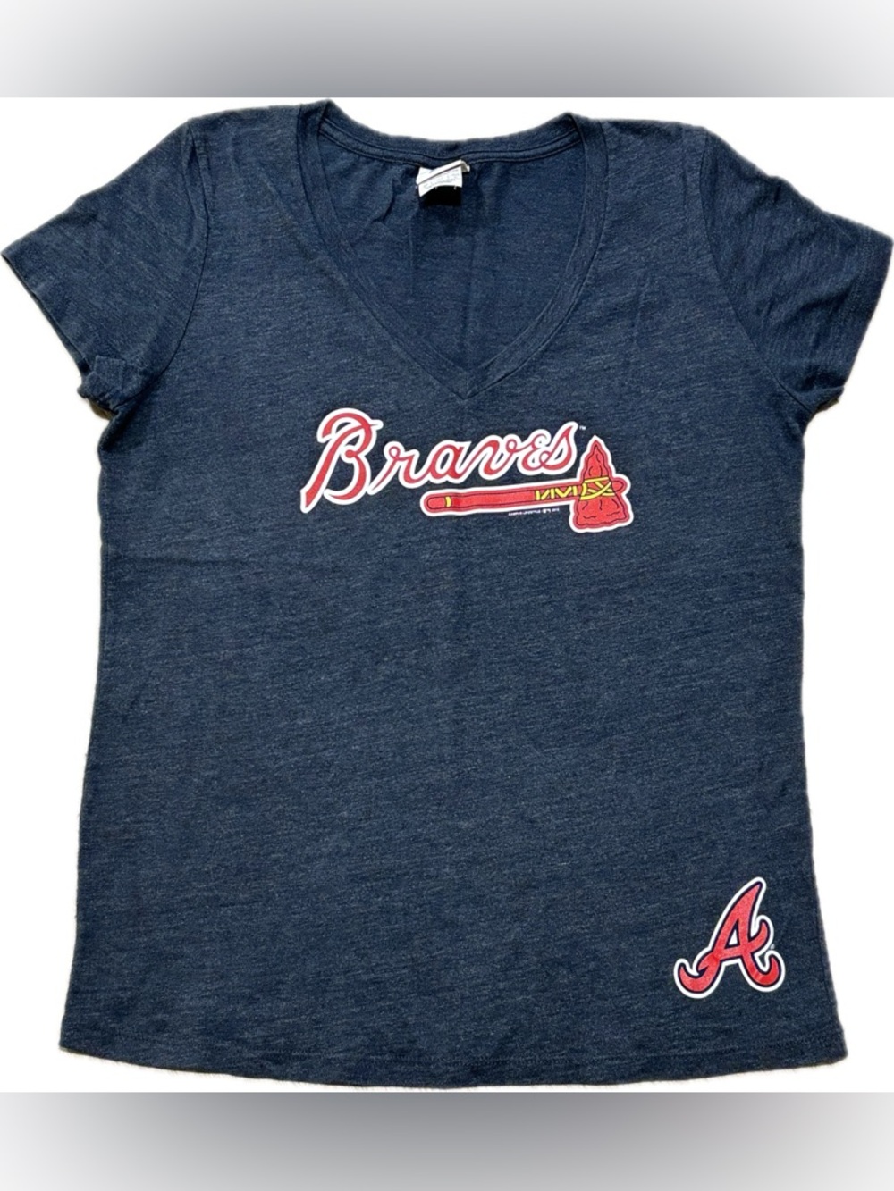 Braves Heathered Navy V-Neck Women's T-Shirt